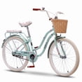 thumbnail image 1 of Dolonm 24" Girls Bike for Ages 10+, Lightweight High-Carbon Steel Frame Cruiser Bike for Women, Commuter Bicycle with Wicker Basket & Rear Seat, Green, 1 of 8