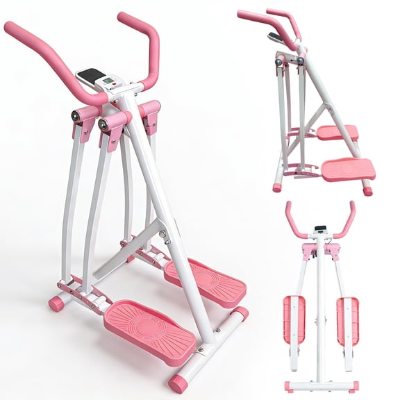 Dolonm Air Walk Cross Trainer with LCD Display, Elliptical Machine Foldable Trainer Glider for Full-Body, Low Impact Exercise Ideal for Home Gym, Pink