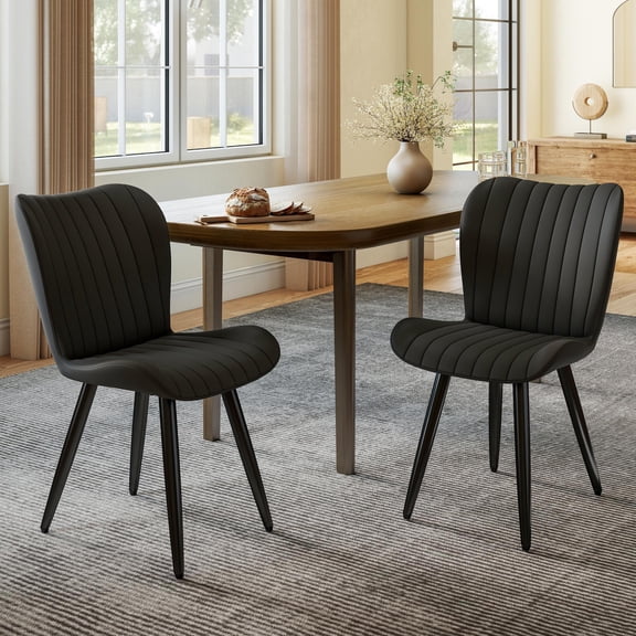 Dolonm Dining Chairs Set of 2, Modern Chairs with Thick Cushions & Metal Legs, Faux Leather Dining Chairs for Dining Rooms, Restaurant, Coffee, Black Shell
