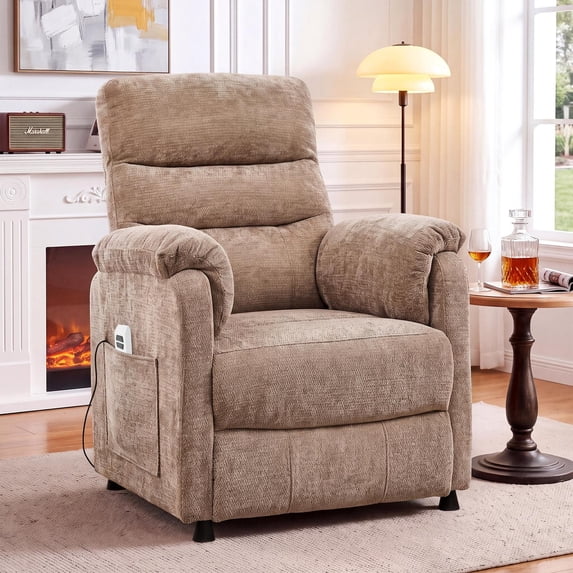 Dolonm Electric Power Recliner Chair with Side Pocket & Remote, Modern Chenille Nursery Recliner Chair for Living Room, Brown