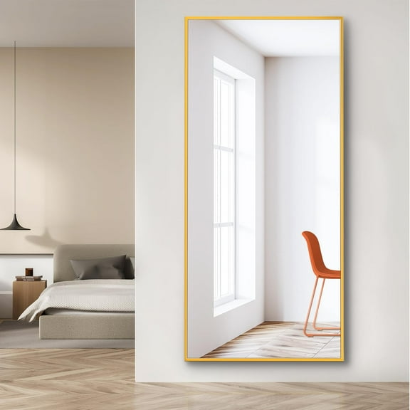Dolonm Full Length Mirror with Stand, 71"x24" Aluminum Alloy Body Mirror and Shatter-Proof Glass Made, Free Standing, Leaning or Wall-Mounted Mirror for Bedroom, Dressing Room and Living Room, Gold