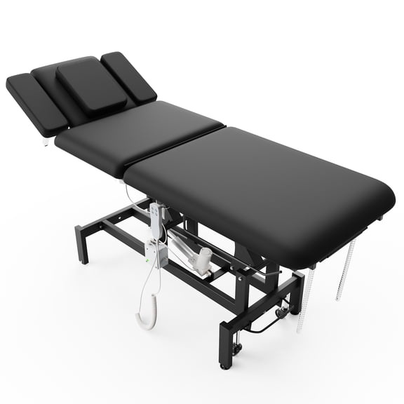 Dolonm Professional Electric Massage Table, Dual Motors Hydraulic Electric Lift Adjustable Waist and Height Lifting Functions with Remote & Foot Pedal Control for Therapy Facial Spa Salon, Black