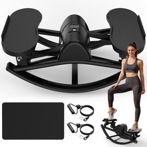 Dolonm Rocking Stair Stepper Side to Side for Home, Lateral Stepper with LCD Monitor, Anti-Slip Mat and Resistance Bands, Black