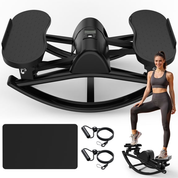 Dolonm Rocking Stair Stepper Side to Side for Home, Lateral Stepper with LCD Monitor, Anti-Slip Mat and Resistance Bands, Black
