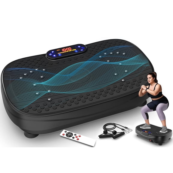 Dolonm Vibration Plate Exercise Machine with Resistance Bands, Full Body Workout Platform for Weight Loss, 200W Fitness Machine with Remote Control and Display, Black