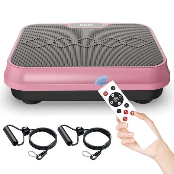 Dolonm Vibration Plate Machine with Resistance Bands, 200W Full Body Workout Platform for Exercise, Wireless Remote Control, LED Display, Rose Red