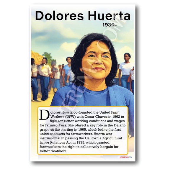 Dolores Huerta - Civil Rights Activist - Biography Poster 18 x 12 inch