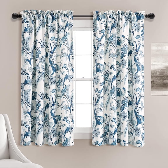 Dolores Light Filtering Window Panels, Pair, 52" W x 63" L, Blue - Floral Curtains for Bedroom - Vintage Curtains - Coquette Room Decor