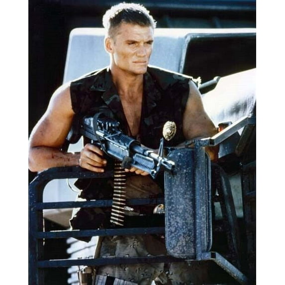 Dolph Lundgren in tough guy mode holding machine gun 4x6 photo poster