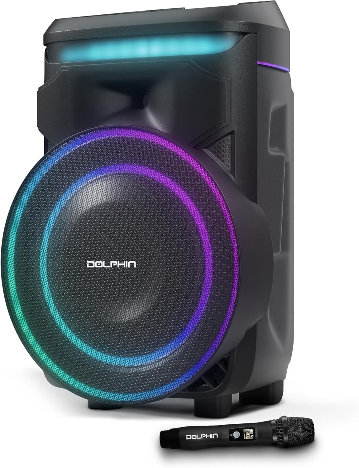 Dolphin SP-1800RBT 18" Portable Bluetooth Party Speaker – 100W RMS, Powerful 18" Woofer, LED Lights, WaveSync™, X-Bass, Rechargeable Battery, Bluetooth 5.1, 21" Tall – Perfect for Parties