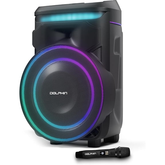 Dolphin SP-1800RBT 18" Portable Bluetooth Party Speaker 100W RMS, Powerful 18" Woofer, LED Lights, WaveSync, X-Bass, Rechargeable Battery, Bluetooth 5.1, 21" Tall Perfect for Parties