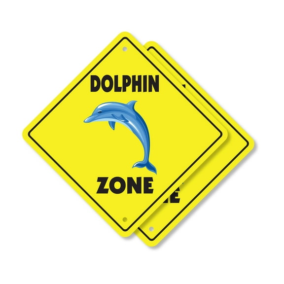Dolphin (2 Pack) Plastic Crossing Sign - 12 Inch X 12 Inch Xing Sign Gift Marine Animal Ocean Water Wildlife Cute Mammal Nature Swim Beach Aquarium