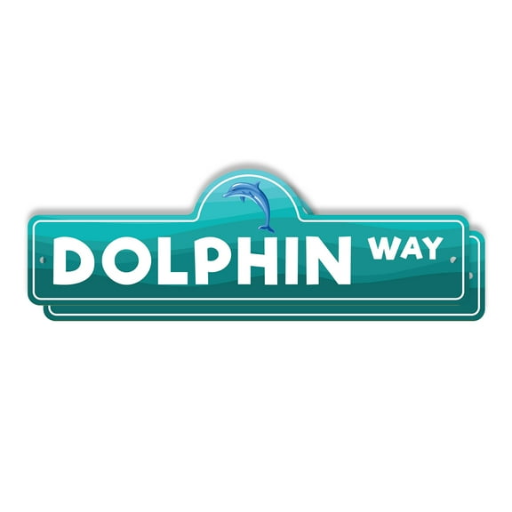 Dolphin (2 Pack) Plastic Street Sign - 6 Inch X 18 Inch Gift Marine Animal Ocean Water Wildlife Cute Mammal Nature Swim Beach Aquarium