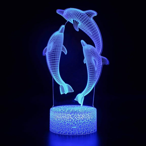 Dolphin 3D Night Light 16 Color Change Lamp Acrylic Flat ABS Base USB Charger Home Decoration Toy Brithday Xmas Kid Children Gift