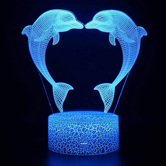 Dolphin 3D Night Light 16 Color Change Lamp Acrylic Flat ABS Base USB Charger Home Decoration Toy Brithday Xmas Kid Children Gift