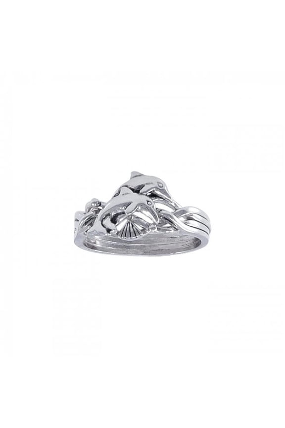 Dolphin 925 Sterling Silver Puzzle Ring Fine Sea Life Ocean Jewelry