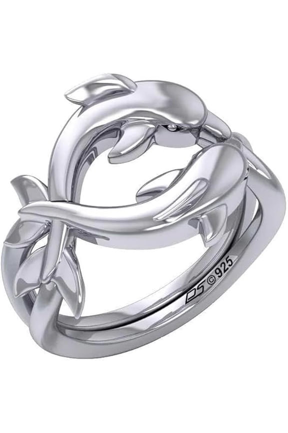Dolphin 925 Sterling Silver Puzzle Ring Sea Life Ocean Jewelry (Size:5;)