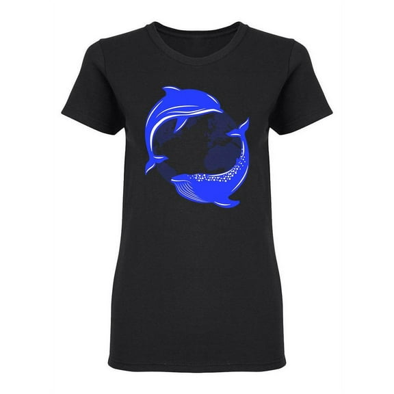 Dolphin And Whale Over The Earth Shaped T-Shirt Women -Image by Shutterstock, Female x-Large