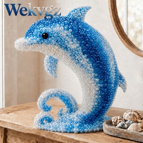 Dolphin Animal Theme DIY Bead Kit 3D Sea Animal Beading Set with Crystal Bead and Pattern Guide for Craft Project and Beadwork Display
