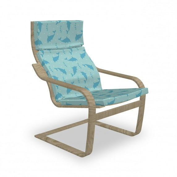 Dolphin Armchair Pad and Slipcover, Nautical Pattern with Aquatic Animal Silhouettes and Polka Dots, 1 Piece Soft Cushion Replacement with Removable Cover, Pale Seafoam and Sea Blue, by Ambesonne