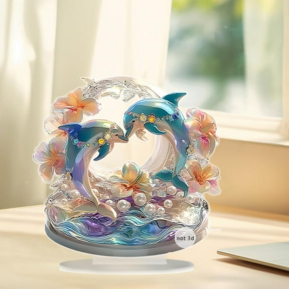 Dolphin Art Desktop Ornaments, DELESYS 2D Special Shape Art Animals Tabletop Ornaments, for Home Table Decor Crafts Gift