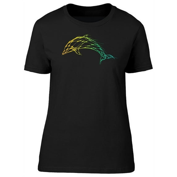 Dolphin Art Green Lines T-Shirt Women -Image by Shutterstock, Female Medium