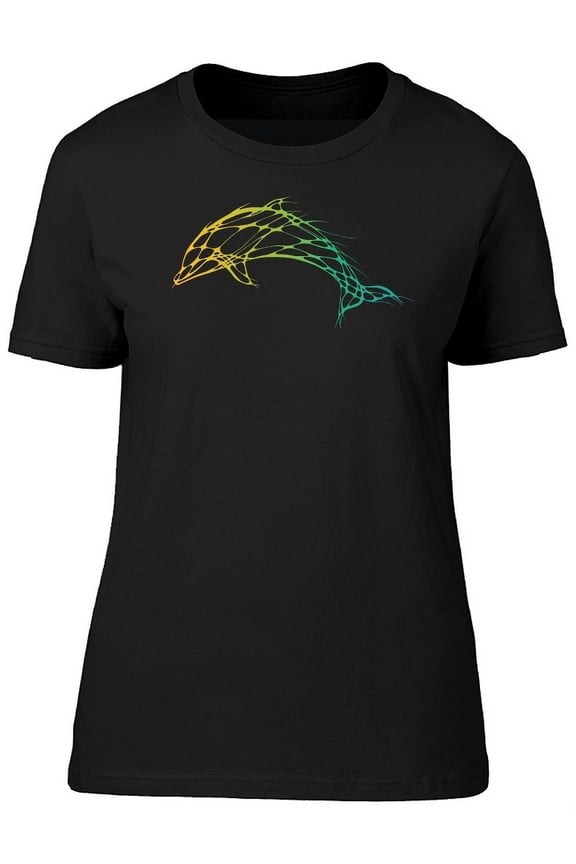 Dolphin Art Green Lines T-Shirt Women -Image by Shutterstock, Female Small