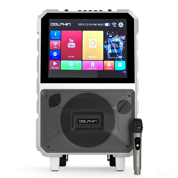 Dolphin Audio KB-85R Bluetooth Portable Karaoke Speaker with 14.1-In. Touch Screen and Wireless Microphone, KB-85R