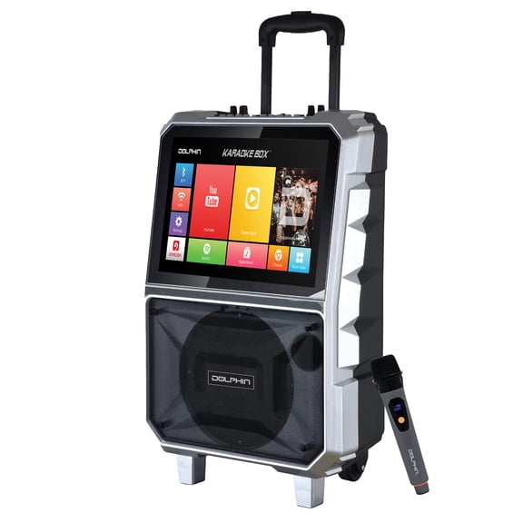 Dolphin Audio KB-85R Bluetooth Portable Karaoke Speaker with 14.1-In. Touch Screen and Wireless Microphone