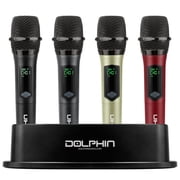 Dolphin Audio MCX-804 1-Channel 2.4-GHz Wireless Mic System, 4 Handheld Dynamic Cardioid Mics, up to 55-Yard Range, Charging Base, 1/4-In. Receiver