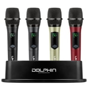 Dolphin Audio MCX-804 1-Channel 2.4-GHz Wireless Mic System, 4 Handheld Dynamic Cardioid Mics, up to 55-Yard Range, Charging Base, 1/4-In. Receiver