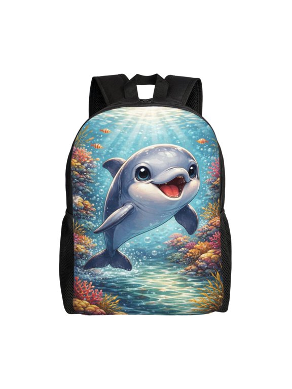 Dolphin Backpack Full Front Print Travel Laptop Bag for Men and Women