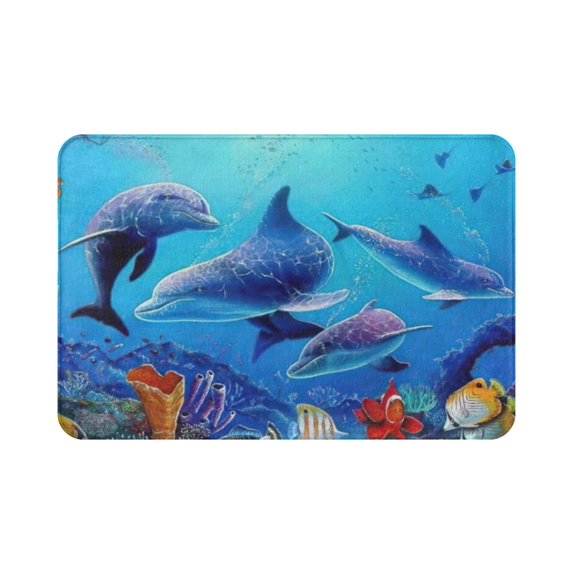 Dolphin Bath Mat Ocean Bathroom Rug Non Slip Doormat Soft Comfortable Water Absorption Floor Mat 16x24 Inch