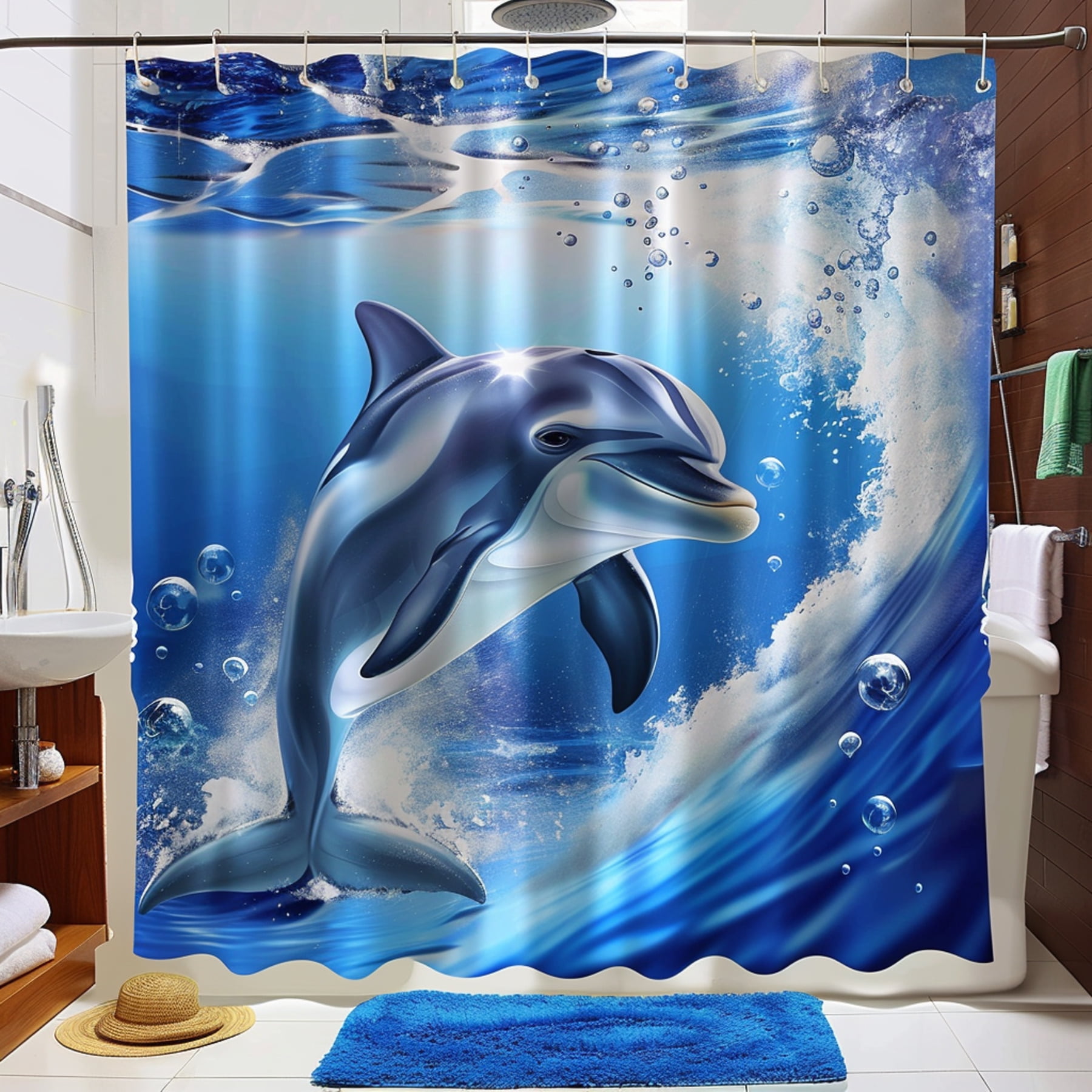 Dolphin Bathroom Shower Curtain with Hyperrealistic Design Ultra Image