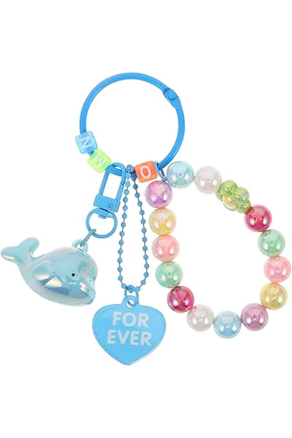 Dolphin Beads Keychain - Cute Acrylic Dolphin Pendant Keyring, Beaded Wristlet Bracelet & Handbag Charm for Women & Girls, Sea Animal Key Chain for Car Keys, Bags, Purse(RL Blue 1 PC)