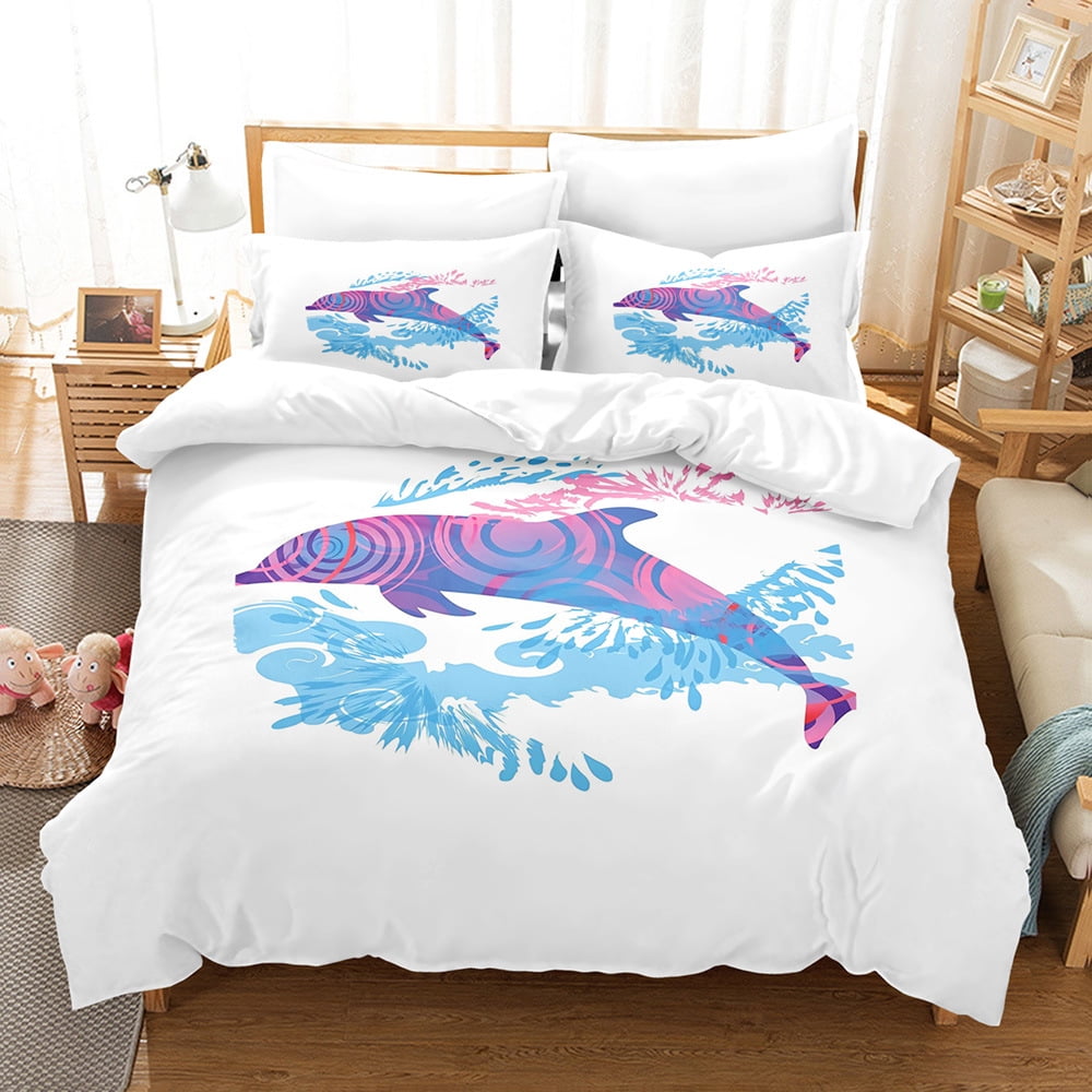 Dolphin Bedding Set Cute Dolphin Jumping Blue Ocean Animal Themed 