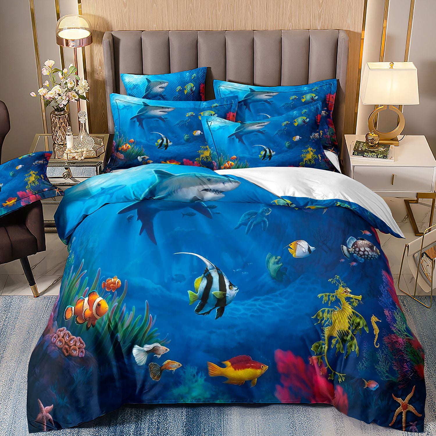 Dolphin Bedding Set Palm Tree Comforter Cover Set Twin Full Queen King