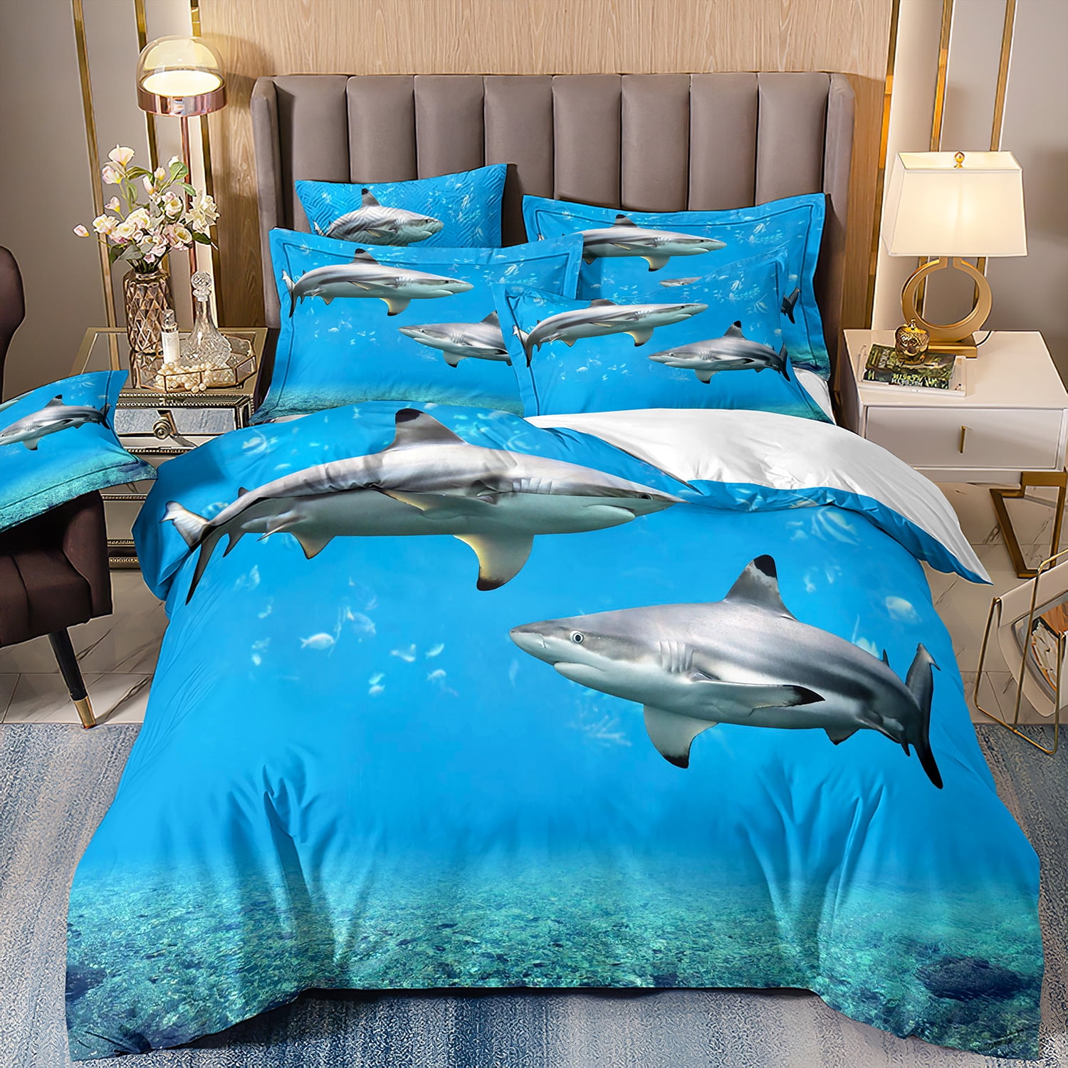 Dolphin Bedding Set Palm Tree Comforter Cover Set Twin Full Queen King