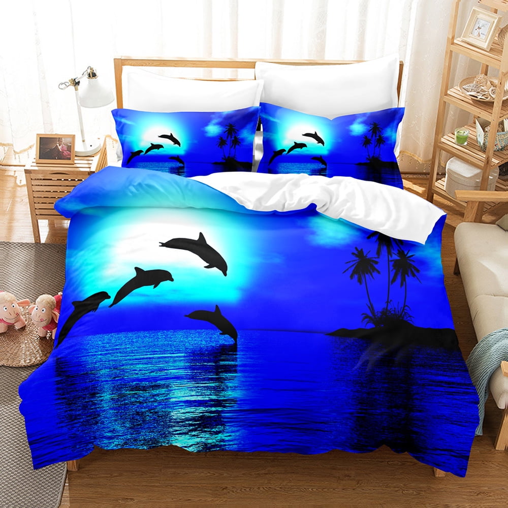 Dolphin Bedding Set Twin Full Queen King Size,Ocean Waves Duvet Cover ...