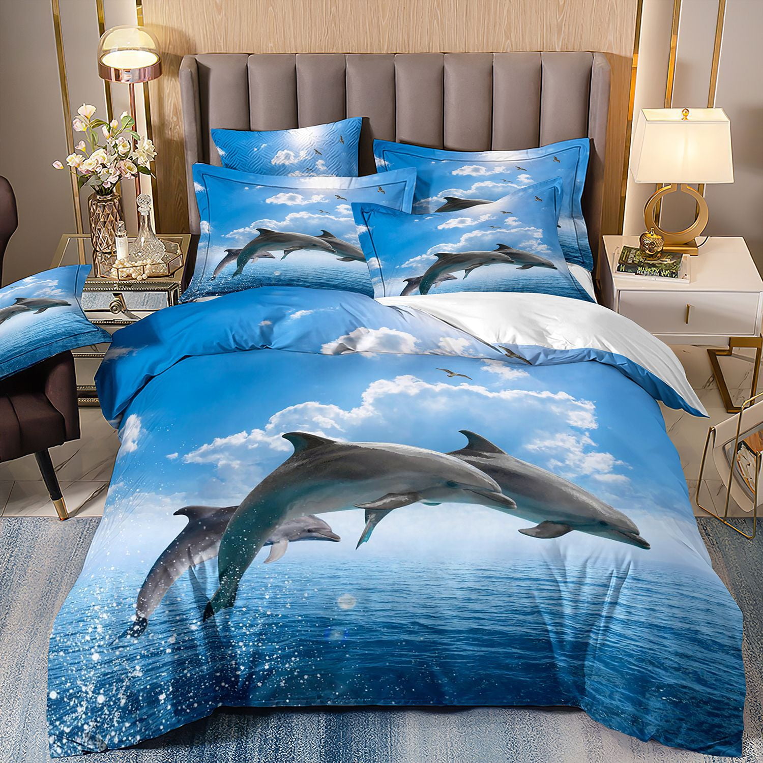 Dolphin Bedding Set Underwater World Duvet Cover for Kids Boys Girls ...