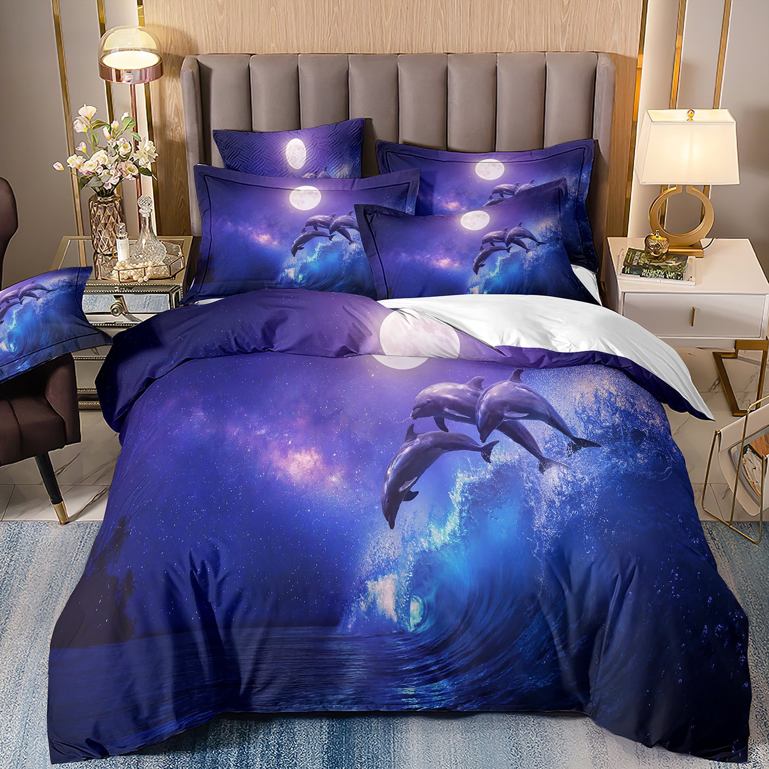 Dolphin Bedding Set Underwater World Duvet Cover for Kids Boys Girls ...