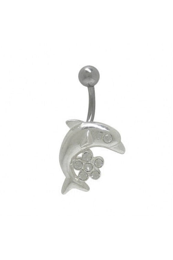 Dolphin Belly Ring with Flower Cz Jewels