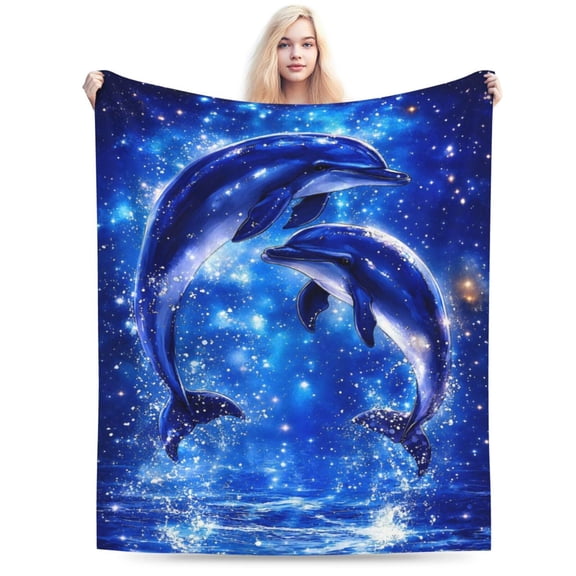 Dolphin Blanket Blue Dolphin Throw Blanket Soft Cozy Warm Fuzzy Fleece Lightweight Plush Merch Ocean Animals Decor Gifts Lover for Man Woman Couch Bedding Sofa 50x40
