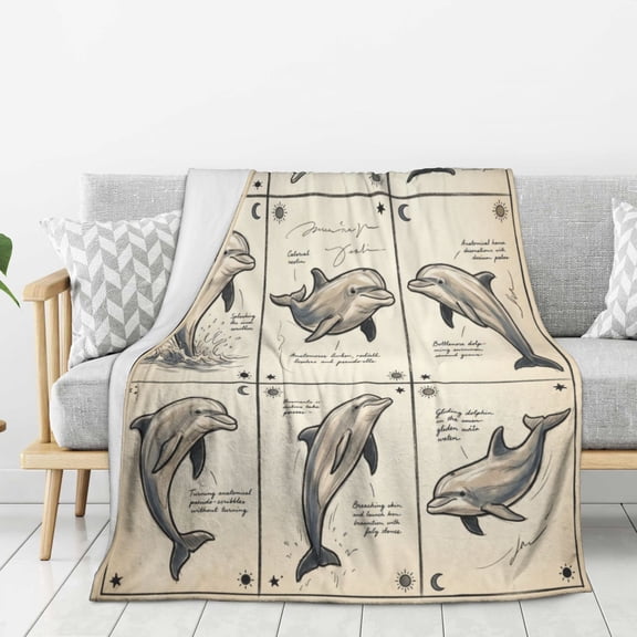Dolphin Blanket Chic Nautical Style Dolphins Decor Accent for Couch, Creative Sofa Lounge Art 50x40