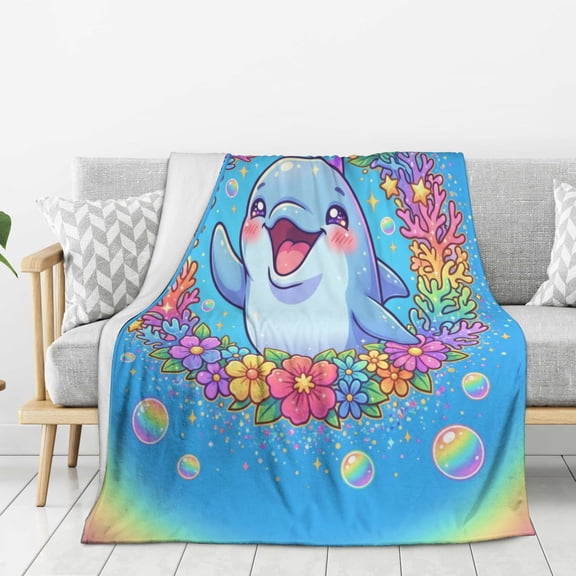Dolphin Blanket Cute Ocean Theme Marine Life Art Blanket for Bed, Cozy Warm Bedroom Bedding Decor 50x40