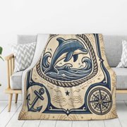 Dolphin Blanket Minimalist Cottagecore Style Aquatic Life Art Throw, Creative Room Decor for Adults 50x40