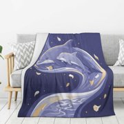 Dolphin Blanket Minimalist Cottagecore Style Aquatic Life Art Throw, Creative Room Decor for Adults 80x60