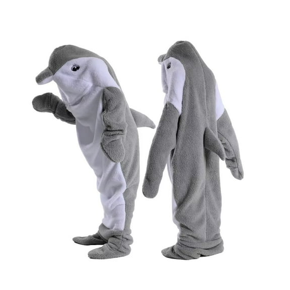 Dolphin Blanket Onesie For Adult Wearable Dolphin Blanket Hoodie Super Soft Comfortable Warm Dolphin Costume For Cosplay Gray Dolphin Shark Onesie