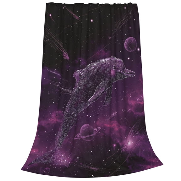 Dolphin Blanket, Purple Galaxy Outer Space Flannel Throw, Starry Soft Fleece Blanket For Couch Sofa Bed 50x40