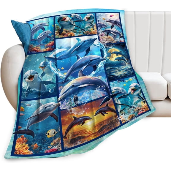 Dolphin Blanket Ultra Soft Cozy Dolphin Blanket Fleece Fuzzy Plush Bedding Marine Life Lovers Gifts for Women Women Users Adults Couch Sofa 50"x40"